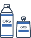 経口補水液（ORS）のボトルとパウチ型容器のイラスト